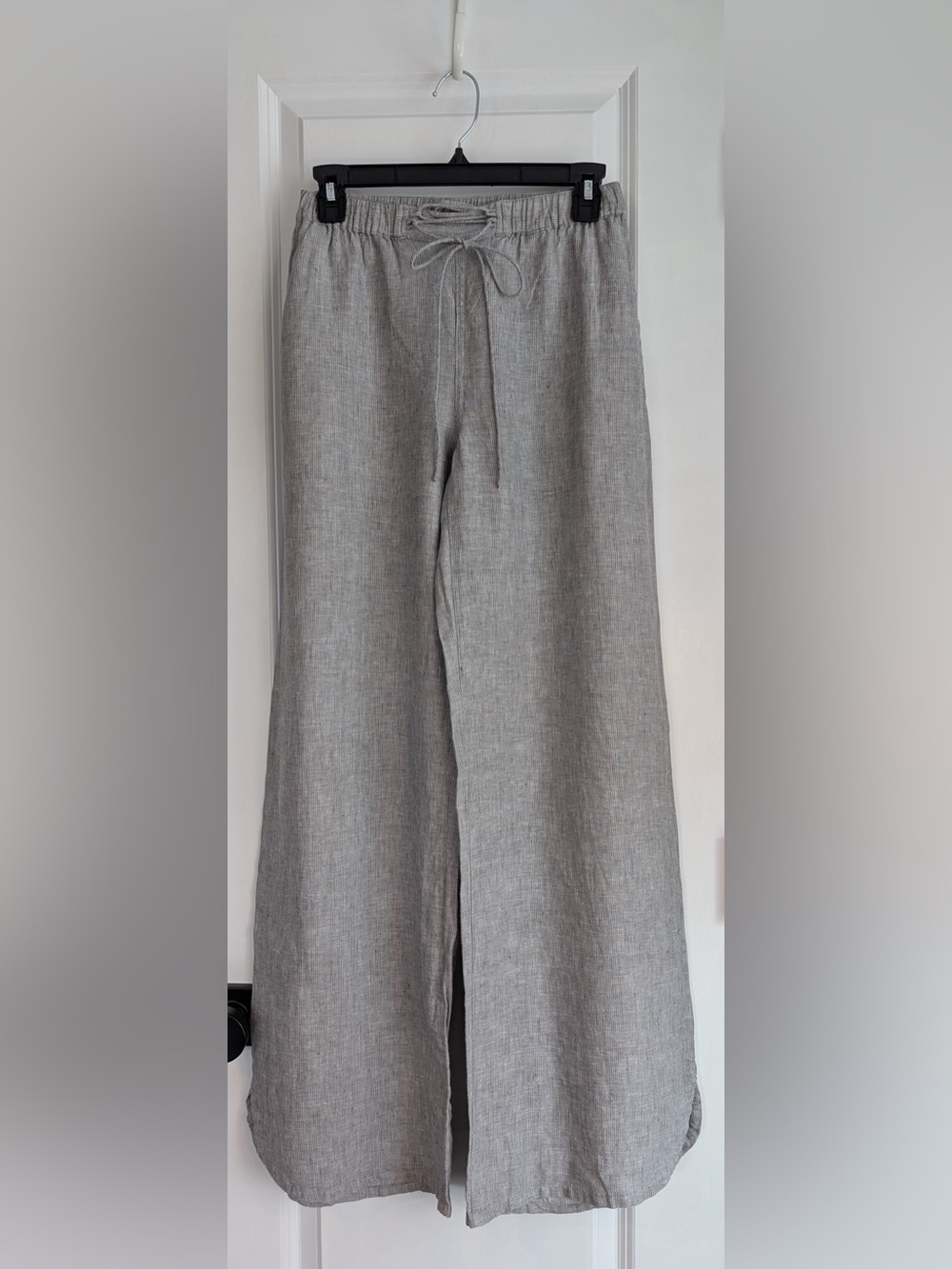 Poetry Linen Wide Leg Pants Coastal Boho Pull-on Style Gray White Stripe Size 4